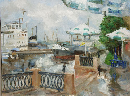 At the landing-stage under the rain. 60x80, 2003 